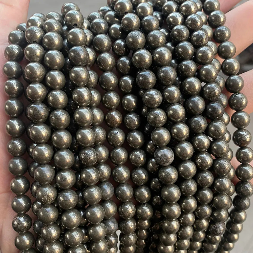 Wholesale Loose Gemstone Beads Strand Bulk Natural AA Pyrite Stone Jewelry Beads DIY Bracelet