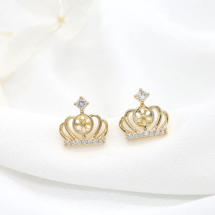 DIY Jewelry Earrings Accessories Zircon Crown Brass Needle Studs 14K Gold Plated Three Leaf Flower Women's Anniversary Earrings
