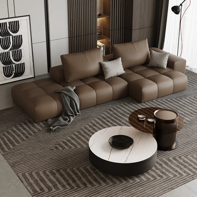 L-Shape Faux Leather Modular Sofa Set - Designer Floor Couch for Living Room Villa & Office Customizable Sectional