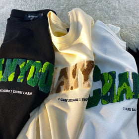 Custom Summer Mens Chenille Embroidered Tshirts Colorful Towel Embroidery Letters Cotton Unisex T-shirt Clothes T Shirt for Men
