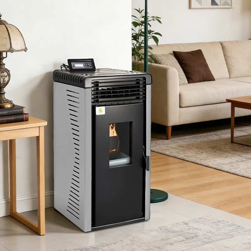 PD-80 8KW Steel Pellet Stove Modern Design Automatic Temperature Control with Remote Control Freestanding for Hotel Use