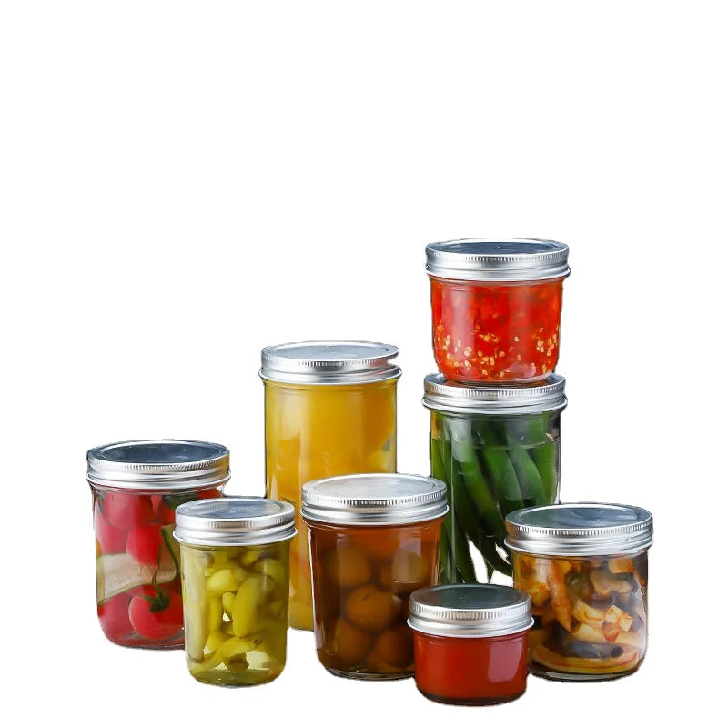 Large Caliber Glass Bottle 100ml 250ml 500ml Pickle Jar Storage Jam Jar with Lids