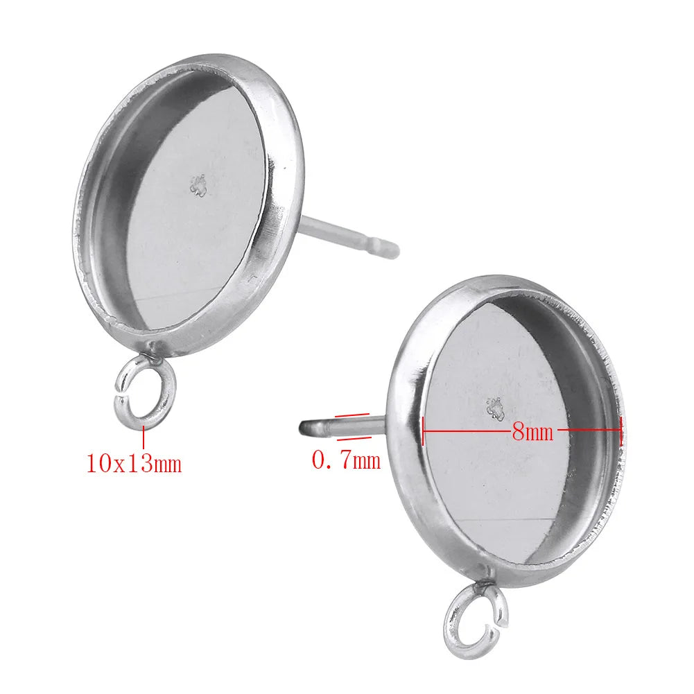 Diy Parts Accessories Plate Ear Stud Base Settings Gemstone Basin Tray Stainless Steel Round Earrings With Hanging
