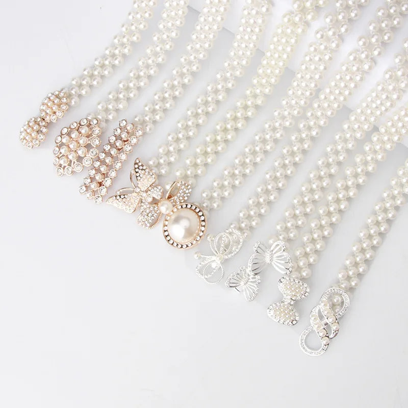 G442 Fashion Pearl Butterfly Charm With Crystal Chain Belly Waist Belt Women Butterfly Waist Chain Body Jewelry