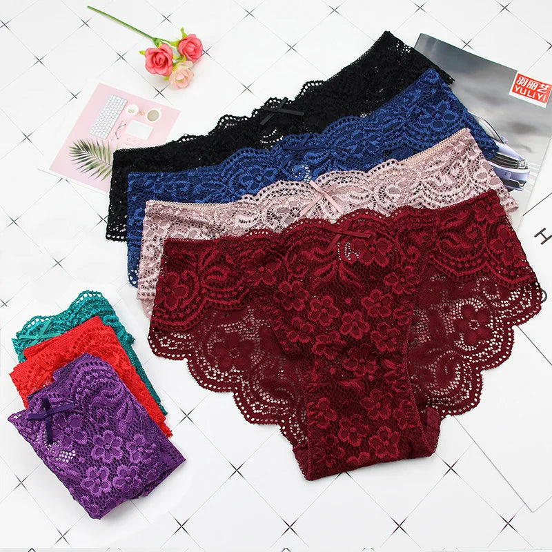 Lace Panties Female Floral Lace Women Panties Breathable Briefs Ladies Low Waist Transparent Underwear