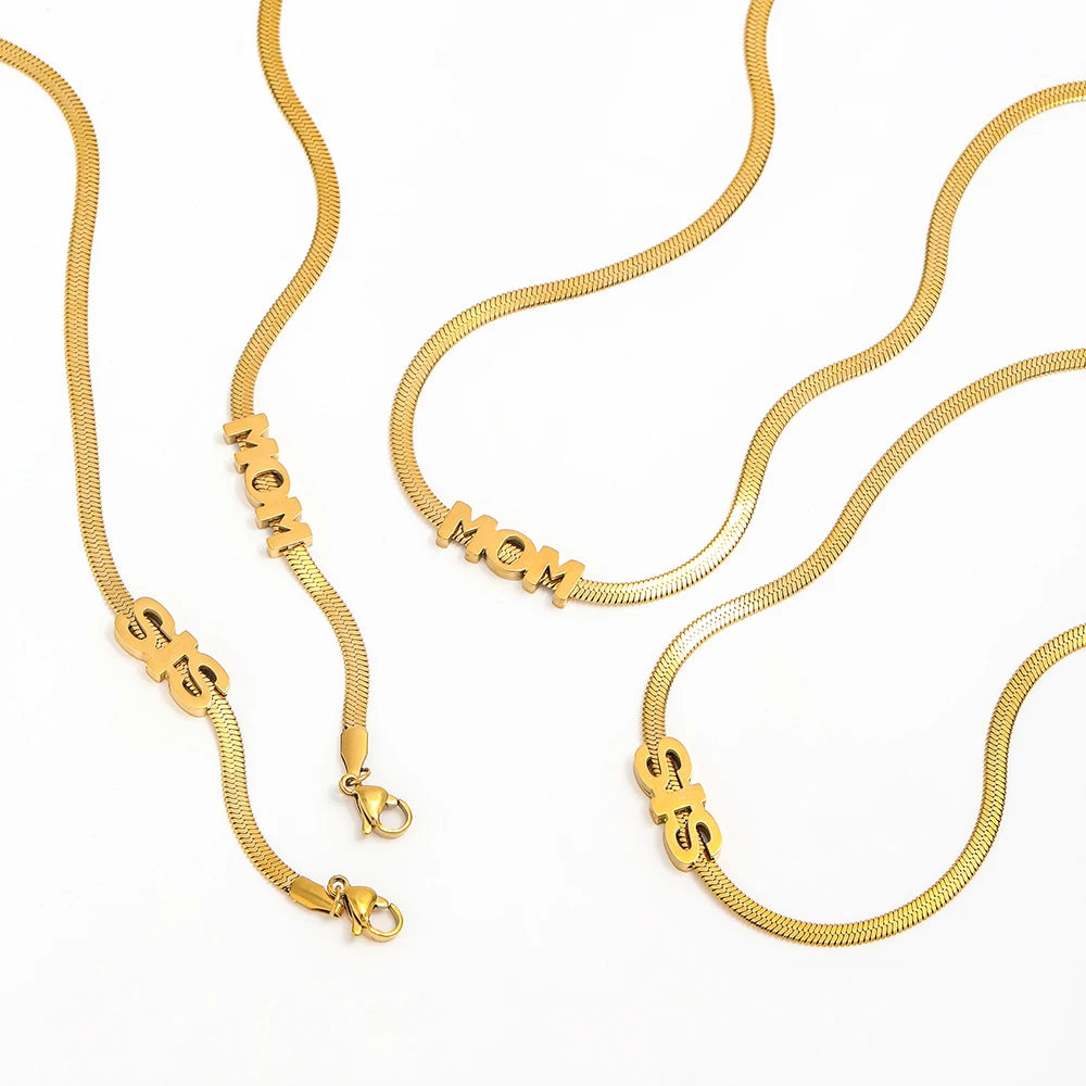 High Quality Sister Mother Movable Pendant Snake Chain Necklace Set in Stainless Steel PVD Jewelry Letter Pattern Gift