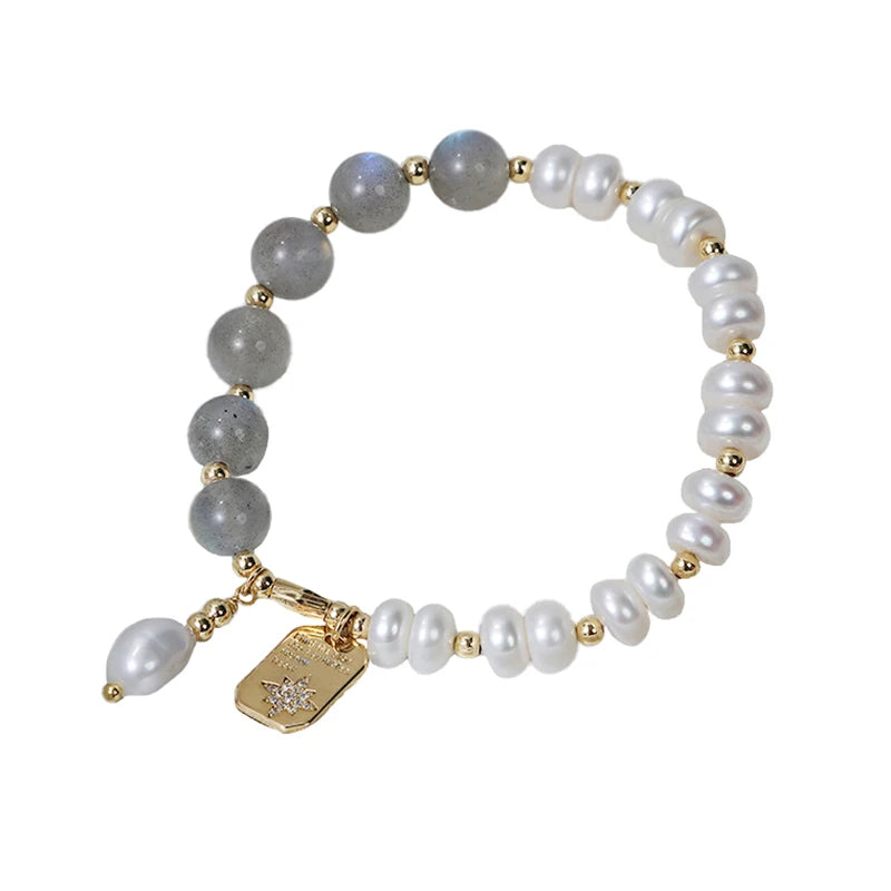 Retro Natural Freshwater Pearl Bracelet square Snowflake Diamond Sapphire Fashion Bracelet Wholesale