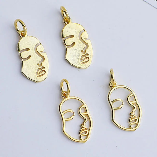 Unique 925 Sterling Silver Hollow Abstract Human Face Charm Pendant for Bracelet Necklace Making