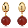 2024 New Natural Red and Black Onyx Ball Pendant C Shape Metal Earrings for Women Factory Jewelry Wholesale