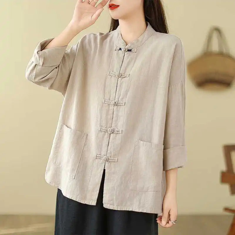 M-2XL Spring and Autumn Art Retro Women's Shirt New Loose Fitting Cotton and Linen Chinese Style Women's Top