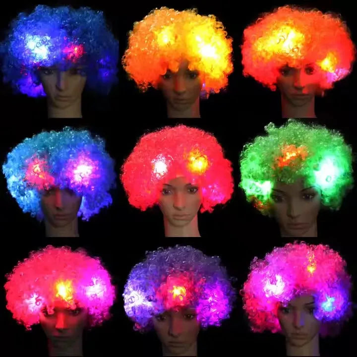 Manufactory Direct Sale Afro Style Synthetic Party Wigs Short Luminous Fan Purple Wig for Party