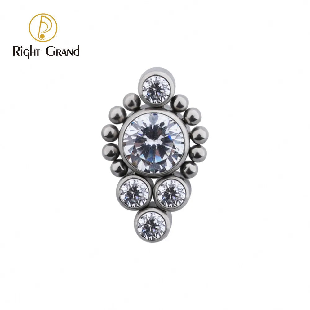 16G ASTM F136 Titanium Press Fit Zircon Opal Internally Threaded Tragus Labret Beads 3CZ Cluster Top