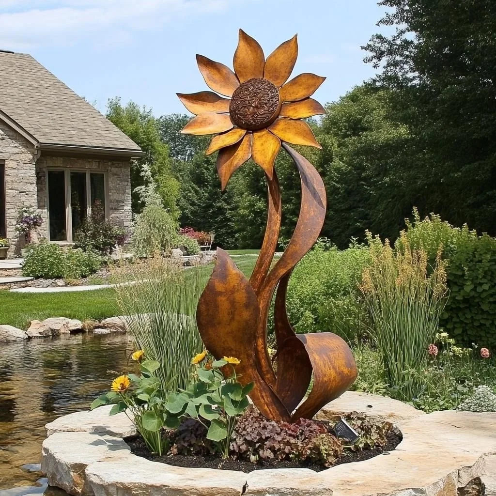 Antique Rusty Iron Outdoor  Corten Tree Sculpture  Garden Corten Steel Cactus Sculpture Rusty Metal Sunflower Sculpture