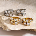 YF6317 New Women Geometric Waterproof Jewelry Stainless Steel 18k Gold Plated Round Water Drop Zircon Open Ring