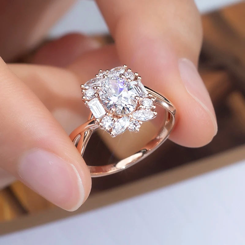 Messi Jewelry MSR-1364 18K Rose Gold Eternity Ring Oval Cut Lab Grown Diamond Engagement Ring