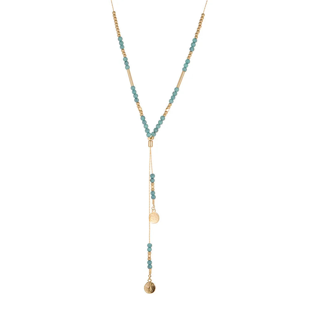 DUYIZHAO Handmade Imitates Turquoise Bead Chain Necklace Bohemian Style Choker Necklace Women's Gift Wholesale Jewelry