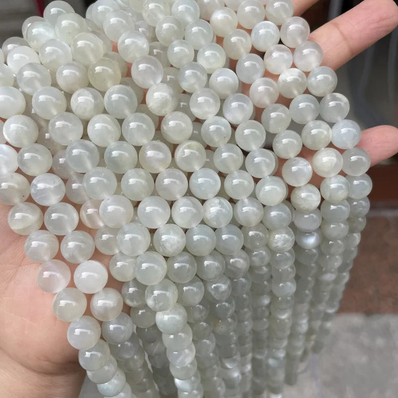 6-12mm Round White Moonstone Natural Stone Loose Beads Strand Gemstone  for Necklace Bracelet Jewelry Making Accessory