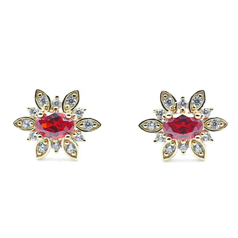 Hot Classic 18K Real Gold Rhodium Plated Women's Earrings Red Garnet Cubic Zircon Water Drop Stud Classic Jewelry Accessories