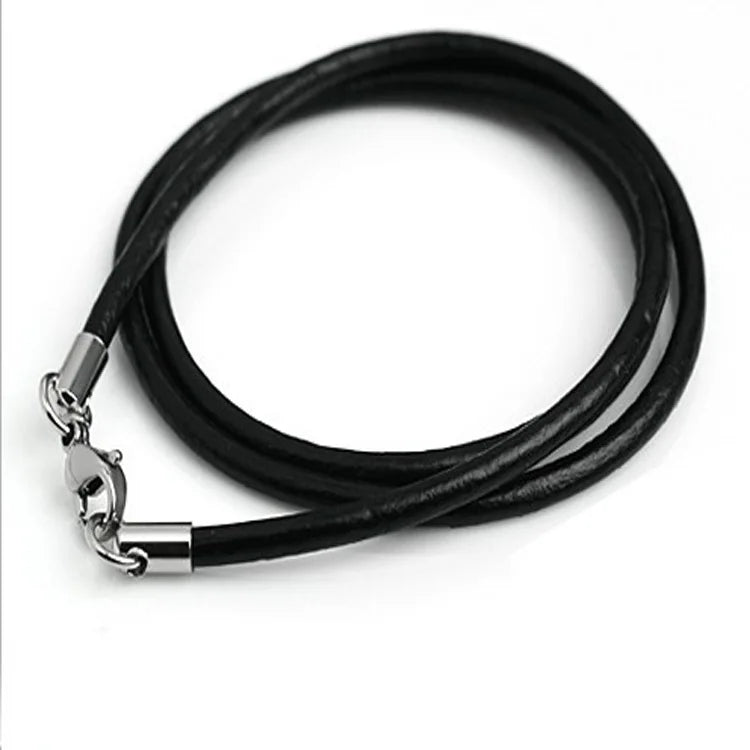 Diy Real Genuine Leather Black Chain Leather Rope Lobster Buckle Leather Buckle Head Lanyard Necklace for Unisex