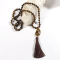 Handmade Natural Tiger's Eye Turquoise Stone Beads Long Sweater Chain Tassels Necklace for Women