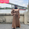 6622# Solid Color Simplicity Satin Casual Classic Dress Muslim Islamic Abaya Clothing