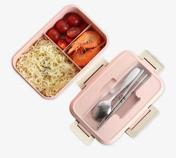 Microwave Heated Biodegradable Stainless Steel Bento Tiffin Box Wheat Straw Dinner Set for Food Packaging Eco-Friendly Lunch