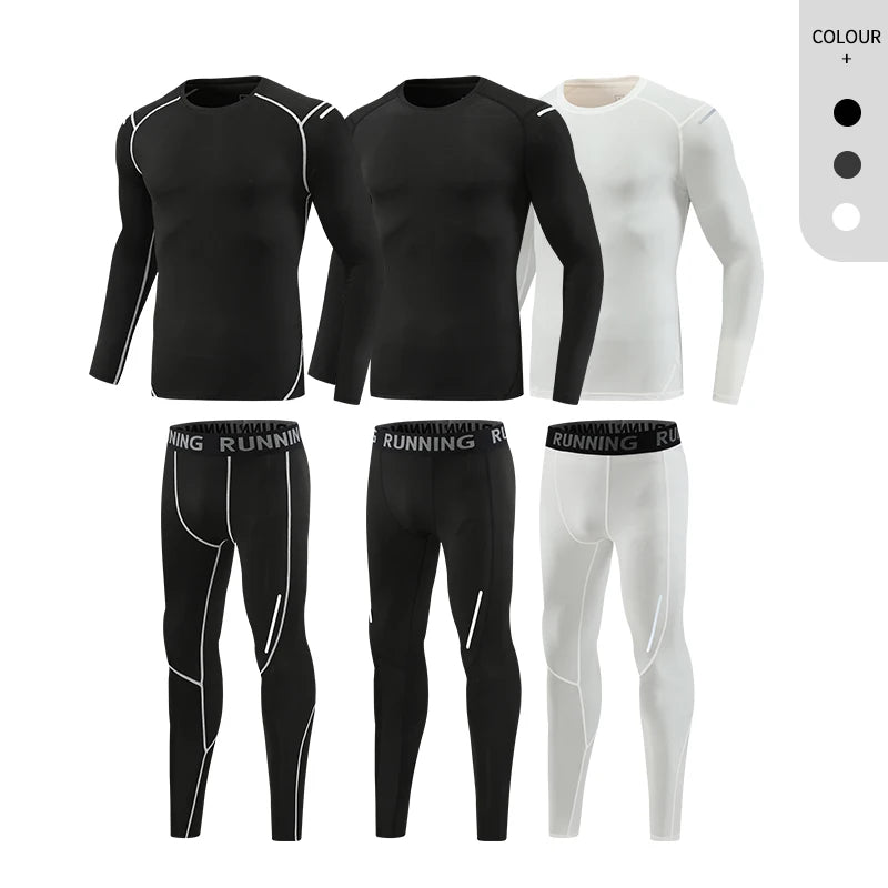 Men Sportswear Tracksuit Black and White Fitness Gym Clothes Tracksuit Sweatpants Shirts 2 Piece Set for Men