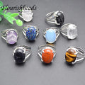 Fashion Natural Crystal Lapis Tiger Eye Amethyst Onyx Oval Cabochon Copper Open Rings for Women Jewelry Making
