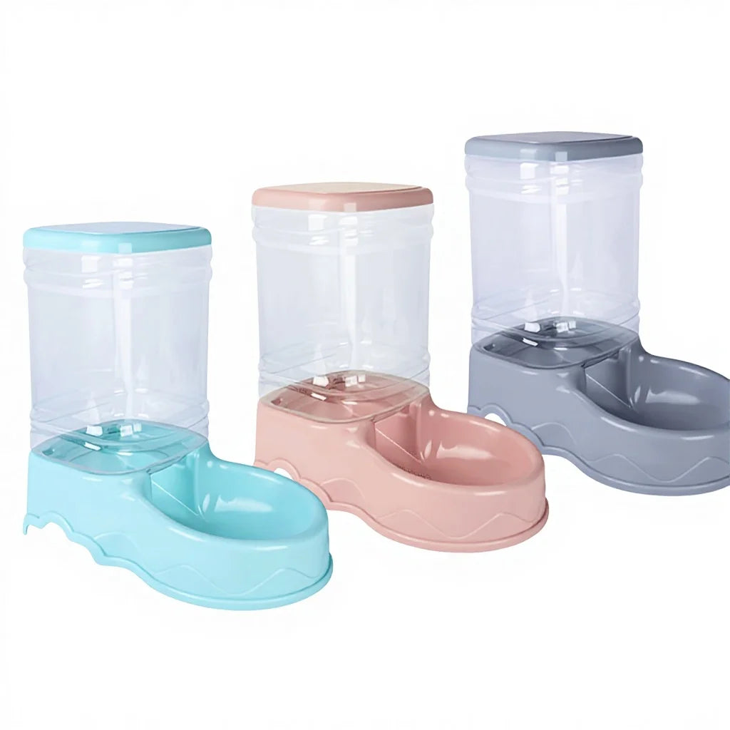 3.5L Plastic Automatic Pet Feeder & Water Dispenser for Cats Dogs Small Animals Waterproof Indoor Use Transparent Storage