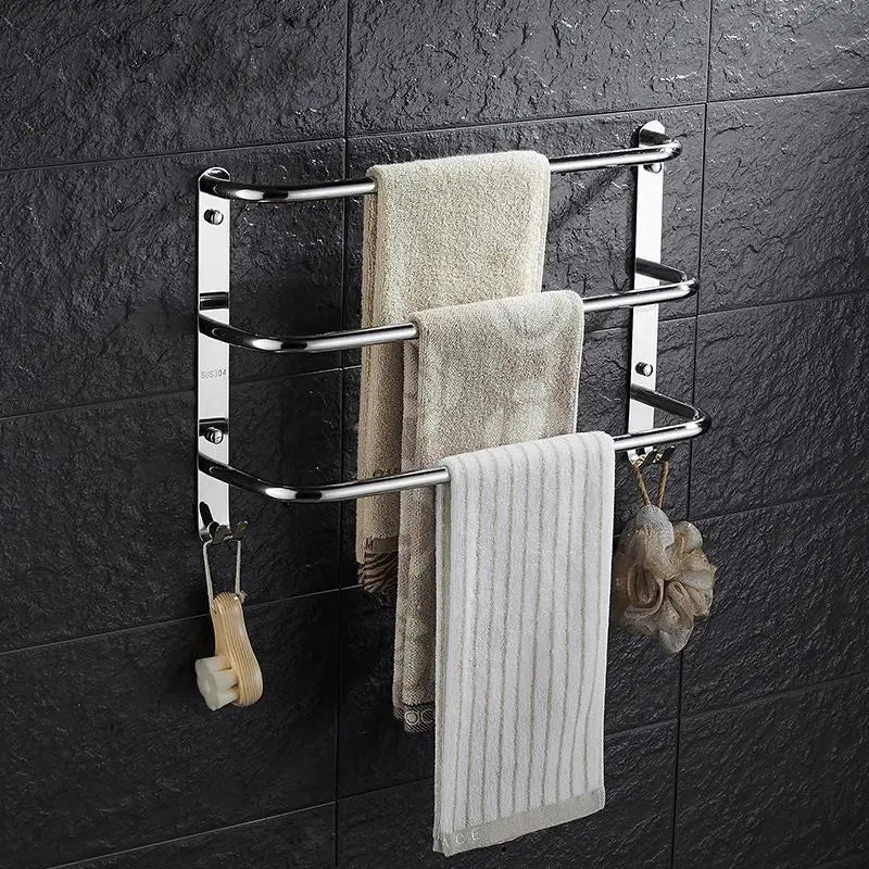 Bath Towel Bars Matte Black Bathroom 3-Tiers Ladder Towel Rails Wall Mounted Towels Shelves Rack Stainless Steel