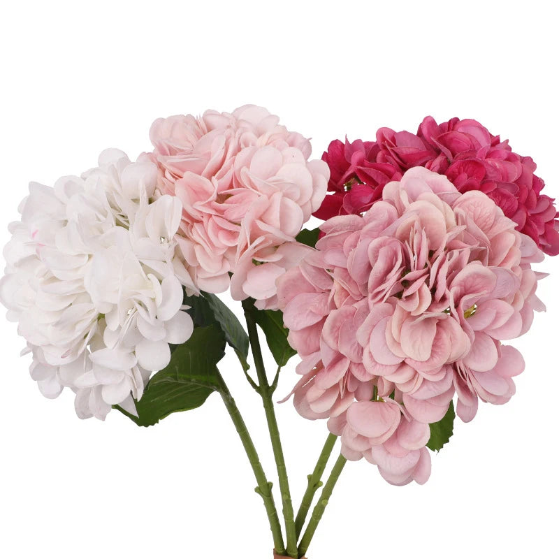 M292 Wholesale Artificial Wedding Hydrangeas Flowers White pink Real Touch Hydrangea