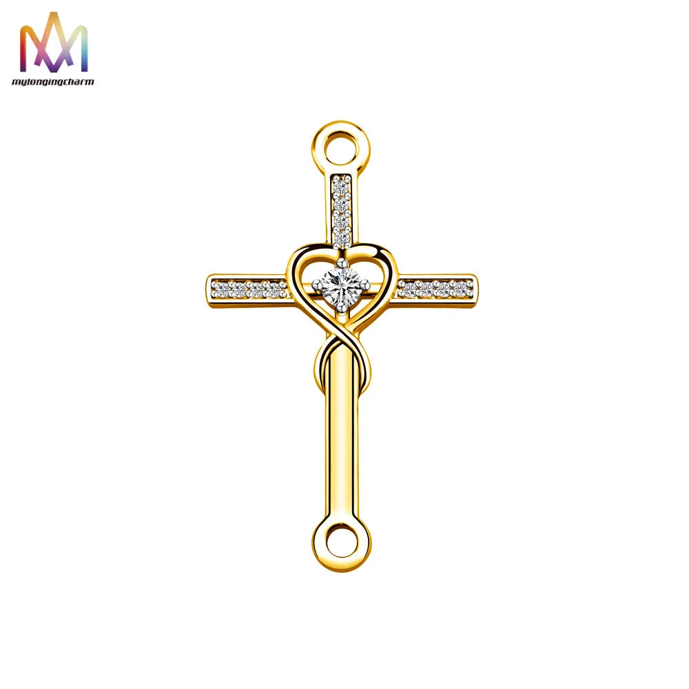 DIY Jewelry Accessory Faith Cross Pendant Charm Zircon Love Heart Cross Pendant