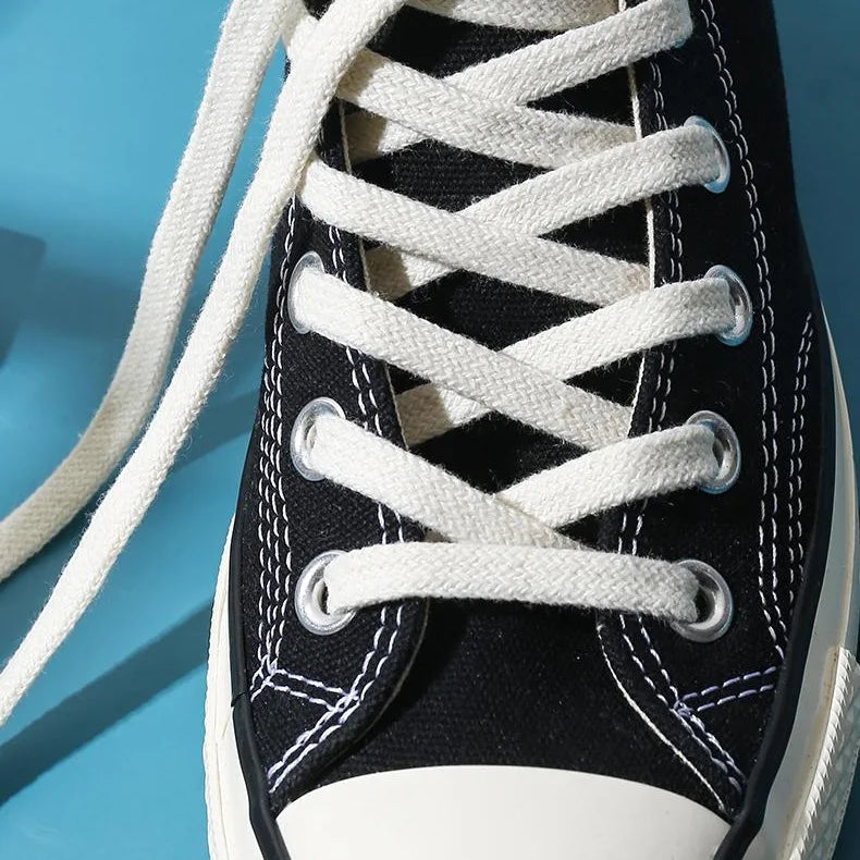 8mm Retro Style Casual Shoe Laces 80-180cm Flat Cotton 4 Color Options in Pair for Shoes