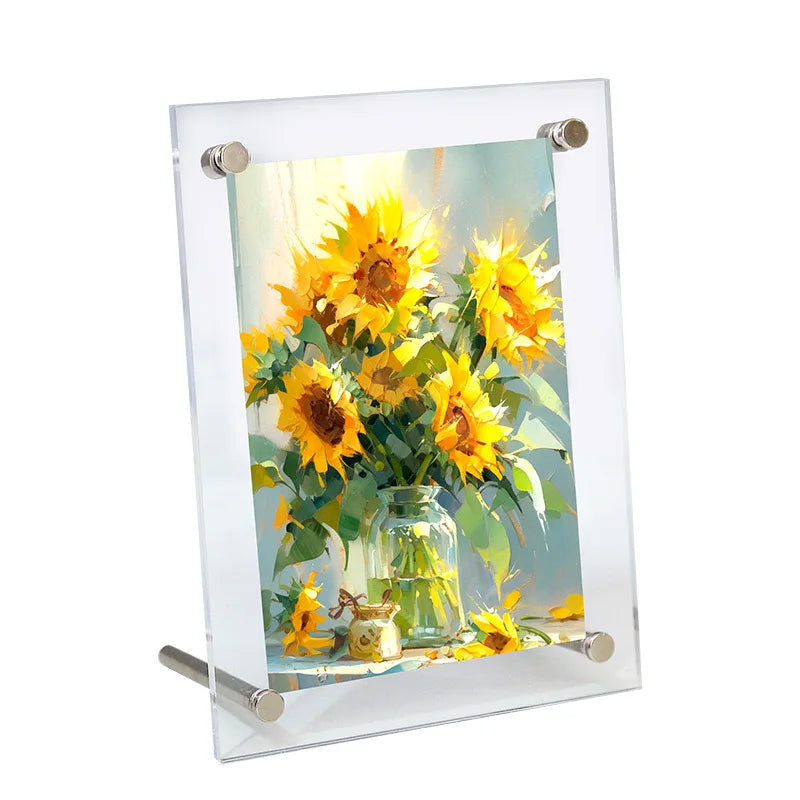Transparent Acrylic Magnetic Photo Frame Double Sided Display Stand Organic Glass Certificate Desktop Stand
