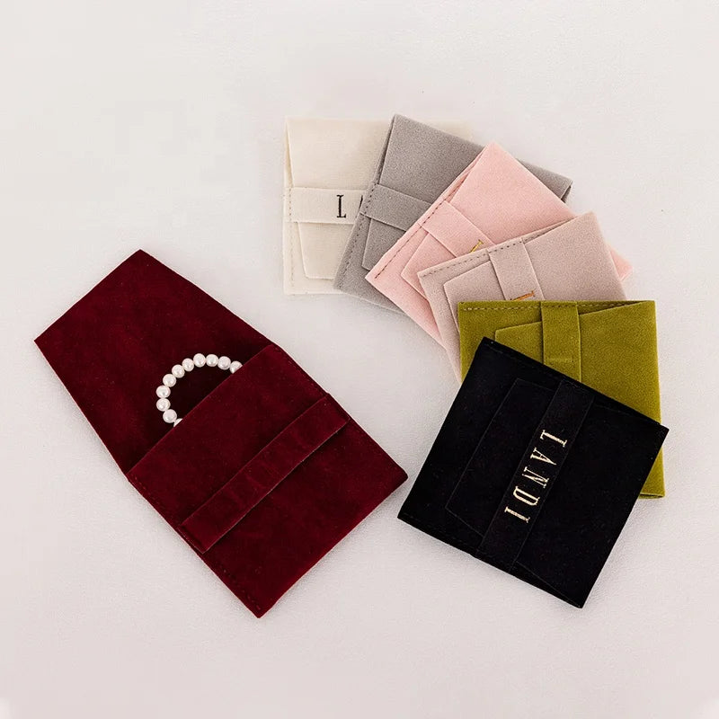 Custom Printed Suede Envelope Pink Jewelry Pouch Velvet Bag Suede Customized Color Jewellery Package Pouches