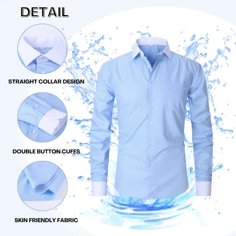 Spring Summer Wrinkle-Resistant Long-Sleeved Business Commuter Clothing Plus Size Men's Striped Shirt