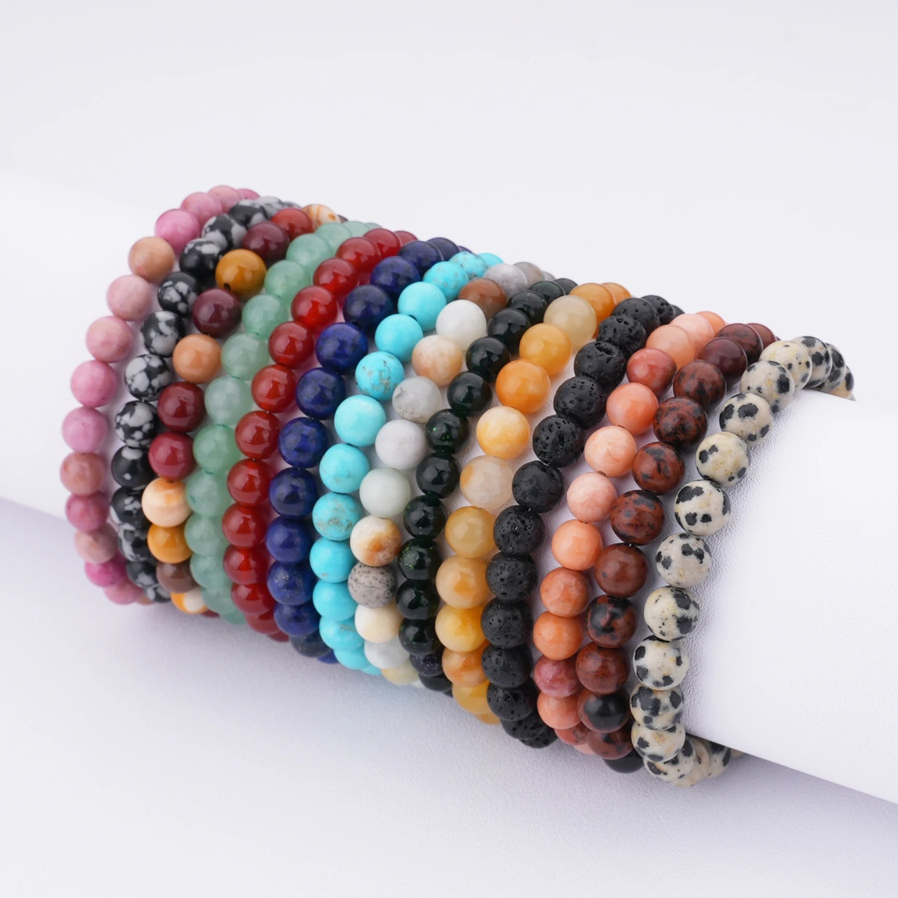 Natural Stone Beaded Bracelets Set Multi Color Gemstone Stretch Bands for Men Women Healing Jewelry Gift Bulk Pack