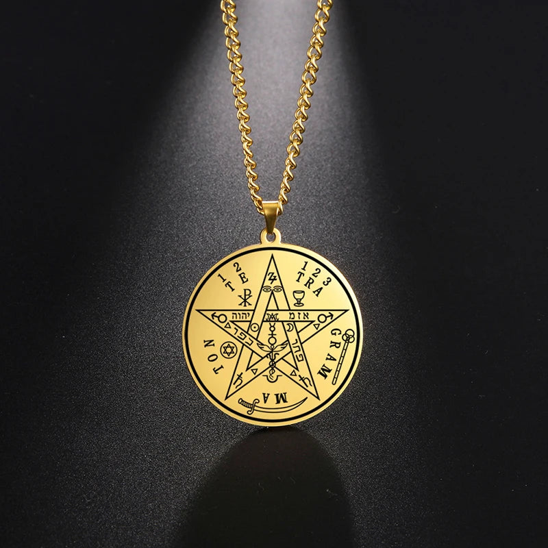 New Styles  Tetragrammaton Pendant Necklaces Wahyeh Magical Blessed Pentagram of Solomon Amulet Stainless Steel Necklace
