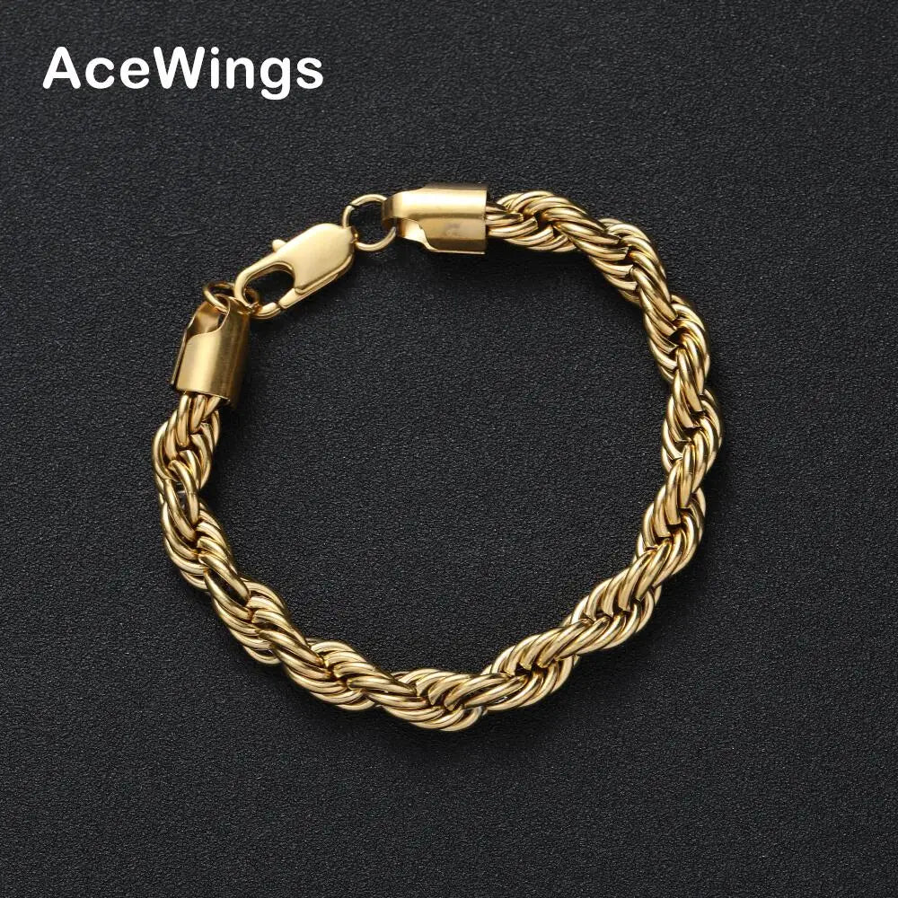 SB021  8mm 7inch 8inch Stainless Steel Rope Bracelet for Men Women