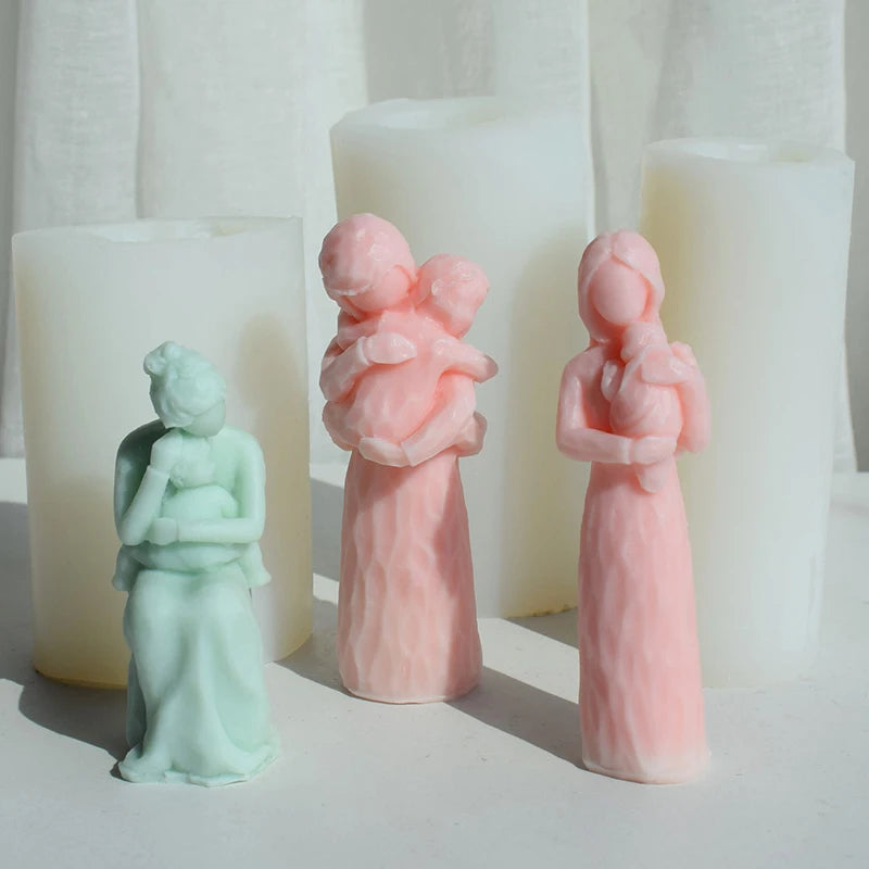 Mother's Day New Design DIY Abstract Pregnant Mother Holding Baby Candle Mold Silicone Cake Tools for Creative Gifts