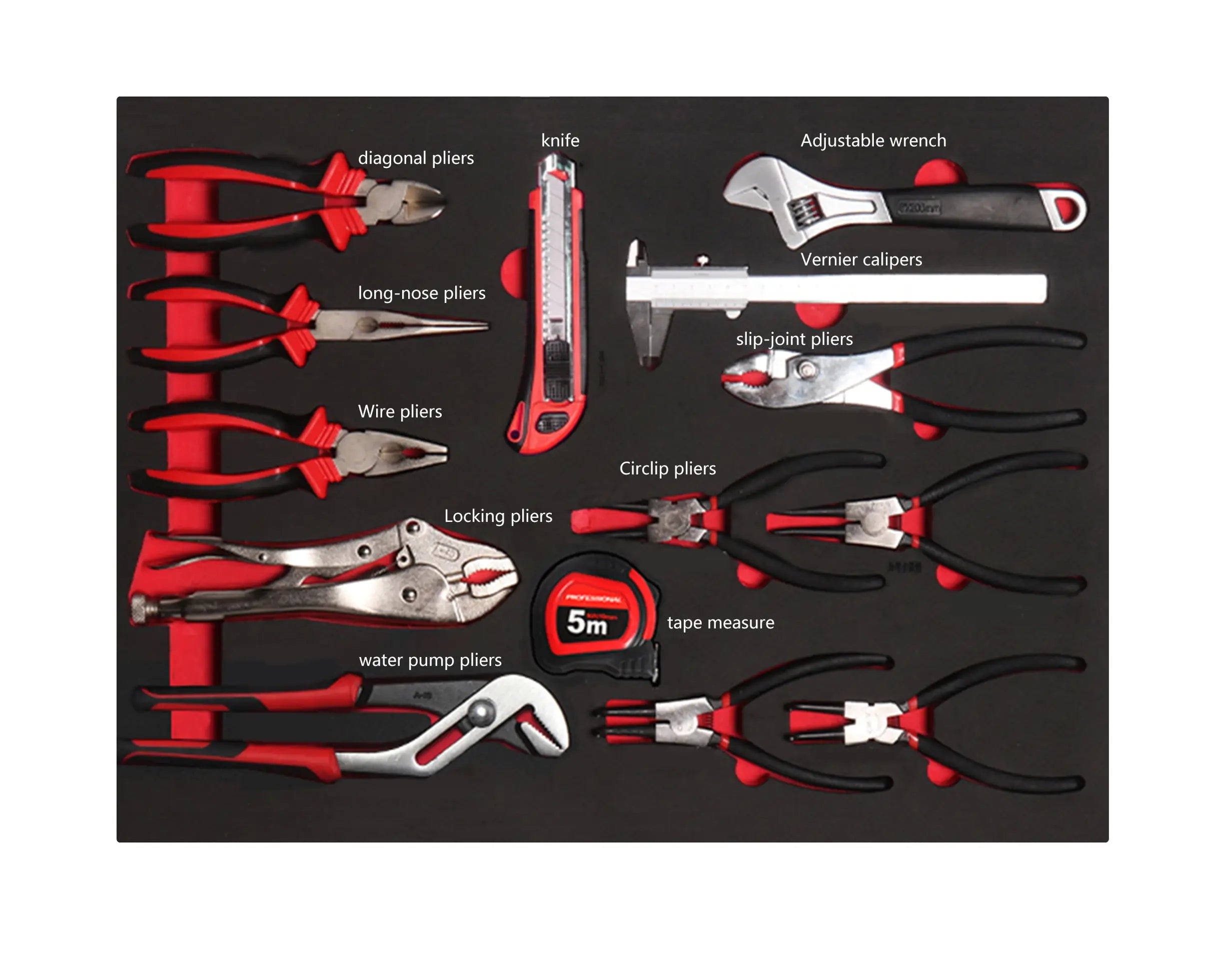 Professional Hand Tool Set Plier Set 14PCS EVA Foam Tray Adjustable Wrench for Auot Repairing