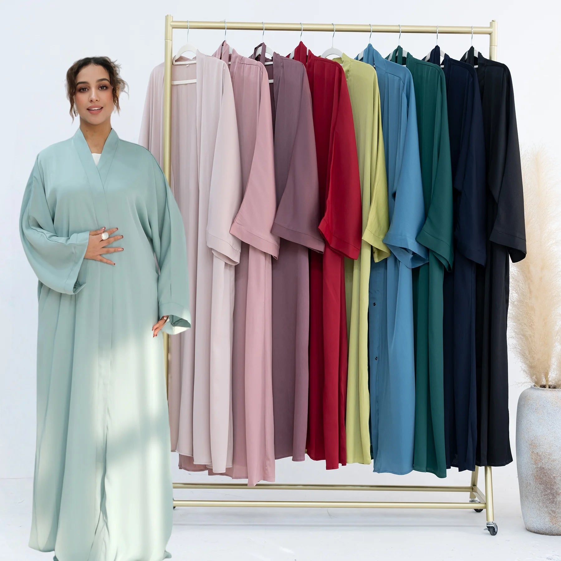 Loriya Islamic Clothing Wholesale Factory Design Satin Open Abaya Cardigan Kimono Modest Abaya Women Muslim Dress Eid Abaya
