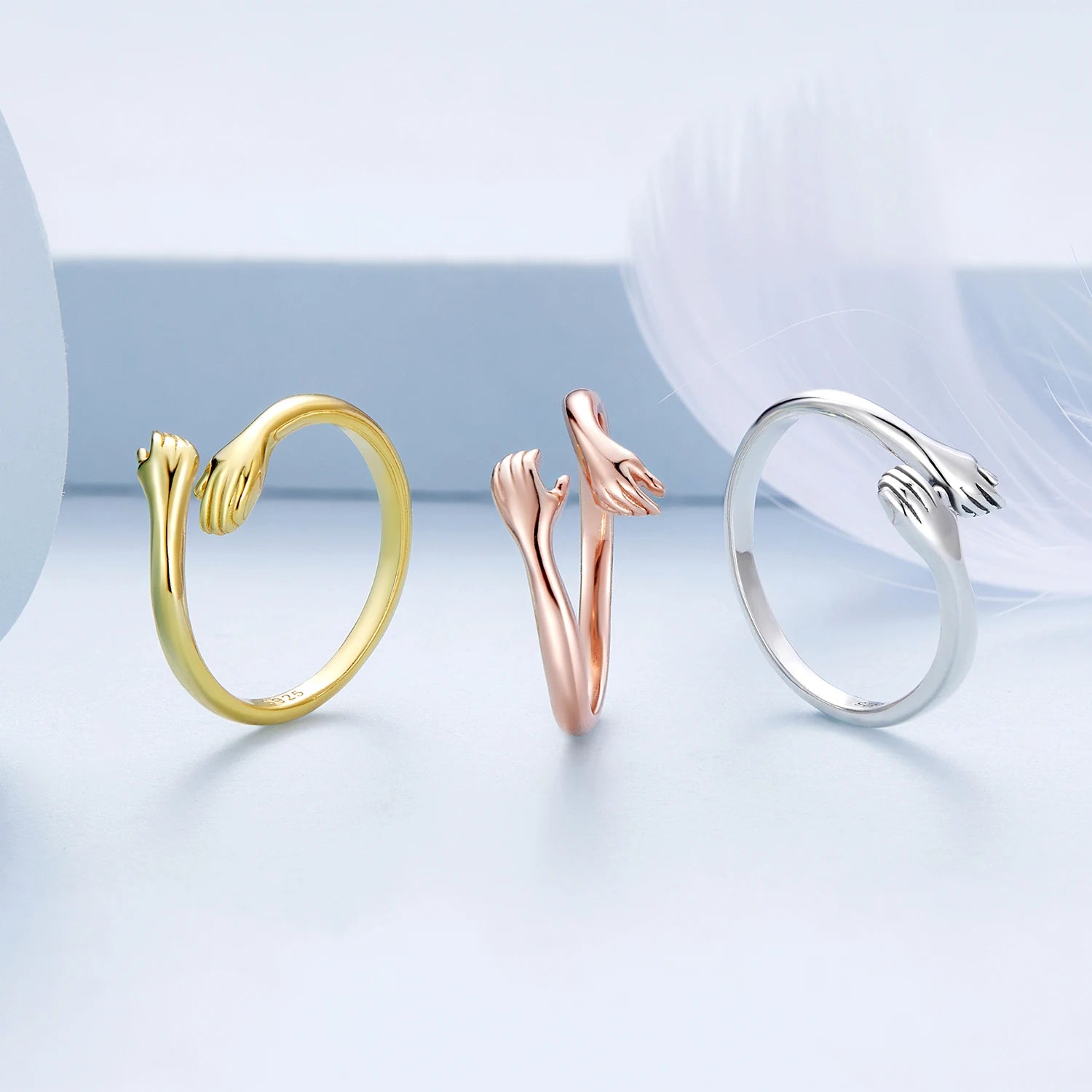 Jiangyuan Hot Sale Women Fine Jewelry 925 Sterling Silver Give a Hug Adjustable Rings Wholesale Jewelry