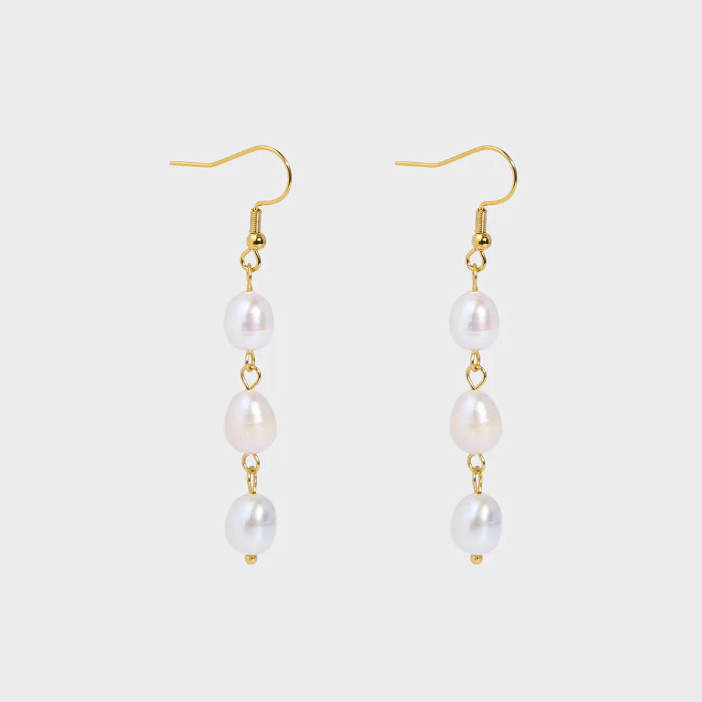 Luxury 18K Gold Stainless Steel Natural Freshwater Pearl Tassel  Earring for Girl Women