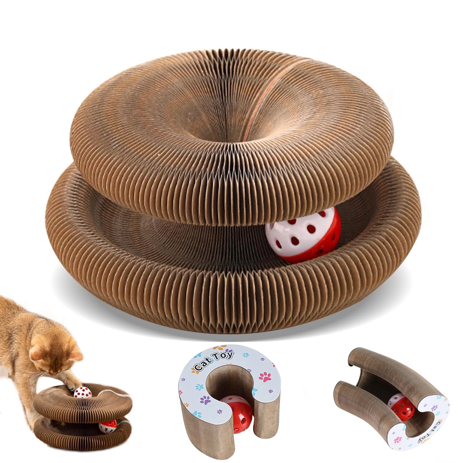 Modern Large Cat Scratching Board with Collapsible Track Ball and Disc Paper Material Carton Packed