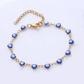 Fashion Gold Plated Jewelry Women Stainless Steel Heart Charm Beaded Bracelet Evil Eye