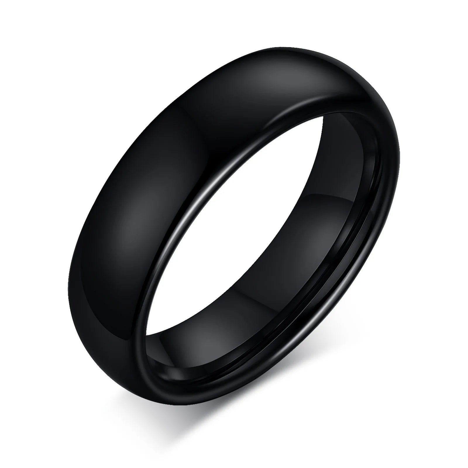Poya High Quality Classic Plain Comfort Fit Polished Dome 6mm Black Tungsten Ring for Men Women