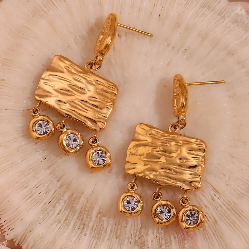 Dreamshow Bohemian Earrings Shining Zircon Dangling Earrings 18k Gold Plated Stainless Steel Jewelry