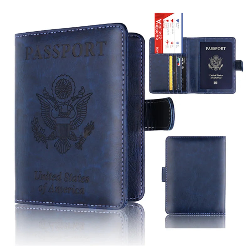 New Design Business Card Holder Case RFID Protection PU Leather Travel Wallet with Buckle for Passport Storage