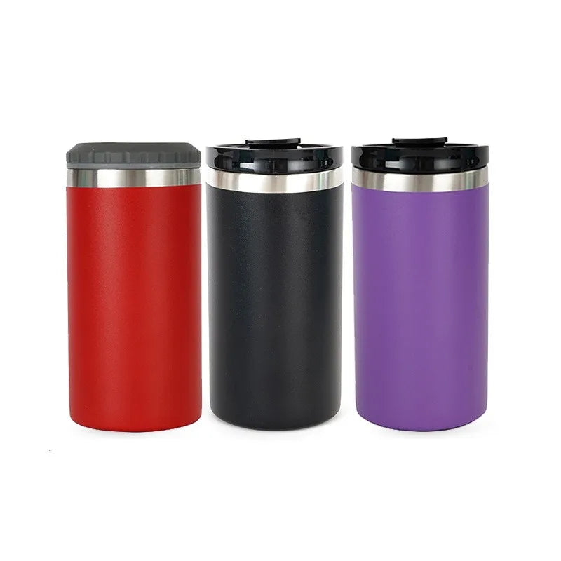 Hot Sale Custom Logo Colorful 16oz Oz  Blank Cola Beer Skinny 4 in 1  Can Cooler With Dual Lids